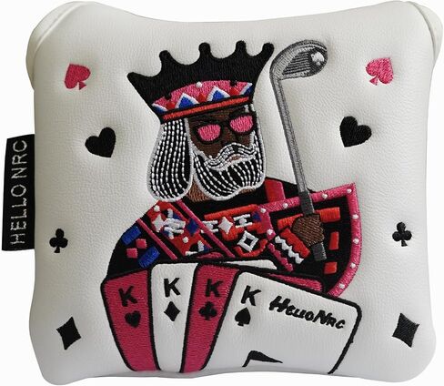 غطاء رأس مضرب الجولف مربع الشكل من Golf Club Poker King مع كعب إغلاق مغناطيسي، أغطية رأس من جلد البولي يوريثان، متوفر باللونين الأبيض والأسود in Kuwait