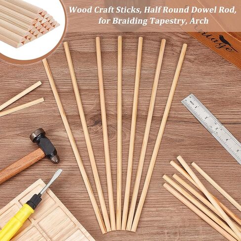 OLYCRAFT 30Pcs 5.9 Inch Wooden Dowel Rods 7x3.5mm Half Round Dowel Rods Unfinished Wood Craft Sticks Arch Wood Dowel Rods Half Round Craft Sticks for Braiding Tapestry DIY Crafts in Saudi Arabia