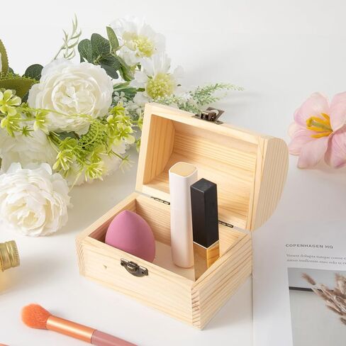 12 قطعة 4.6x3.1x3.5 في صندوق خشبي مقوس صندوق الكنز الخشبي غير المكتمل مع أغطية للحرف اليدوية ذاتية الصنع in Kuwait