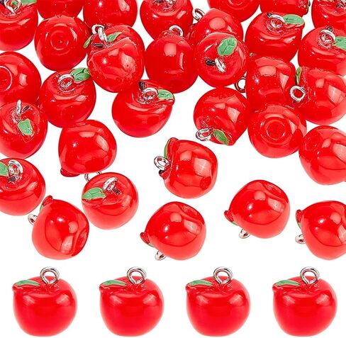 CHGCRAFT 30Pcs Green Apple Fruit Charms Resin Fruit Pendants 3D Dangle Pendant Ornaments with Hanging Loops for Earring Bracelet Necklace Keychain, 15x12mm in Saudi Arabia
