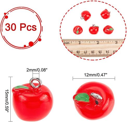 CHGCRAFT 30Pcs Green Apple Fruit Charms Resin Fruit Pendants 3D Dangle Pendant Ornaments with Hanging Loops for Earring Bracelet Necklace Keychain, 15x12mm in Saudi Arabia
