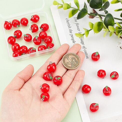 CHGCRAFT 30Pcs Green Apple Fruit Charms Resin Fruit Pendants 3D Dangle Pendant Ornaments with Hanging Loops for Earring Bracelet Necklace Keychain, 15x12mm in Saudi Arabia