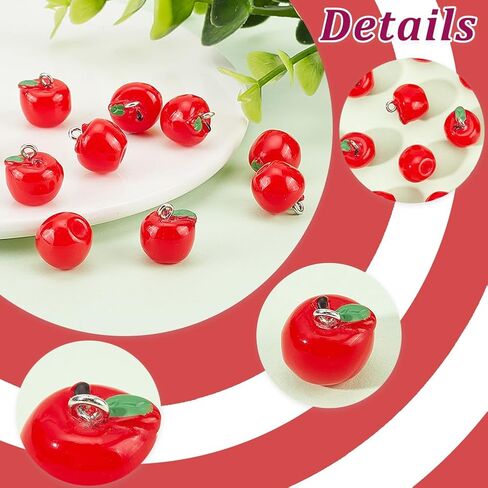 CHGCRAFT 30Pcs Green Apple Fruit Charms Resin Fruit Pendants 3D Dangle Pendant Ornaments with Hanging Loops for Earring Bracelet Necklace Keychain, 15x12mm in Saudi Arabia