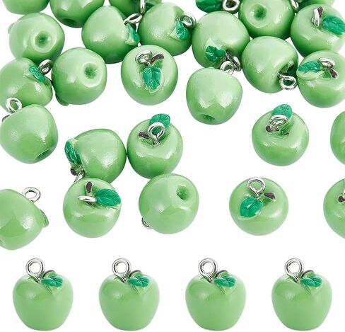 CHGCRAFT 30Pcs Green Apple Fruit Charms Resin Fruit Pendants 3D Dangle Pendant Ornaments with Hanging Loops for Earring Bracelet Necklace Keychain, 15x12mm in Saudi Arabia