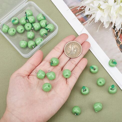 CHGCRAFT 30Pcs Green Apple Fruit Charms Resin Fruit Pendants 3D Dangle Pendant Ornaments with Hanging Loops for Earring Bracelet Necklace Keychain, 15x12mm in Saudi Arabia