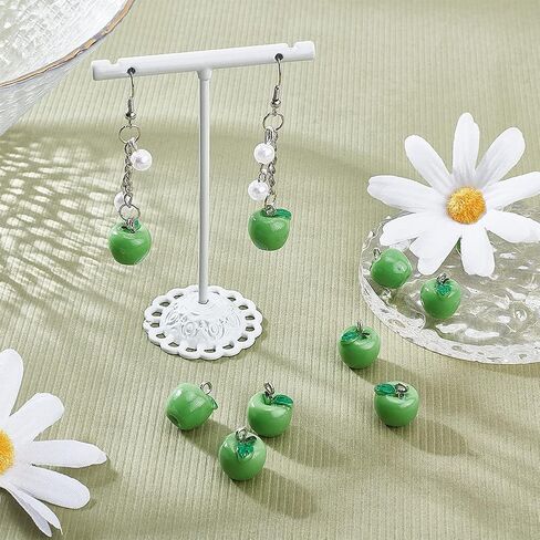 CHGCRAFT 30Pcs Green Apple Fruit Charms Resin Fruit Pendants 3D Dangle Pendant Ornaments with Hanging Loops for Earring Bracelet Necklace Keychain, 15x12mm in Saudi Arabia