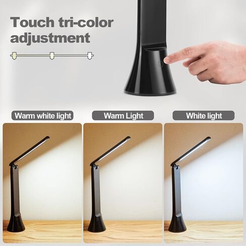 Rechargeable Desk Lamp, Foldable Portable Battery Operated Desk Lamp for Home Office, 2500mAh Cordless LED Desk Lamp with Flashlight Function, Eye Protection Study Lamp (Black) in Saudi Arabia