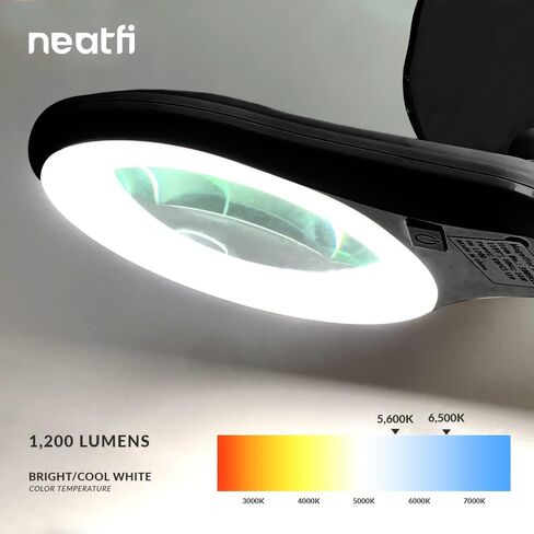Neatfi (New Model) Bifocals 1,200 Lumens Super LED Magnifying Lamp with Clamp, 5D + 20D, Dimmable, 60 Pcs SMD LED, 5 Inches Diameter Lens, Adjustable Arm (5 Diopter + 20 Diopter, Black) in Kuwait