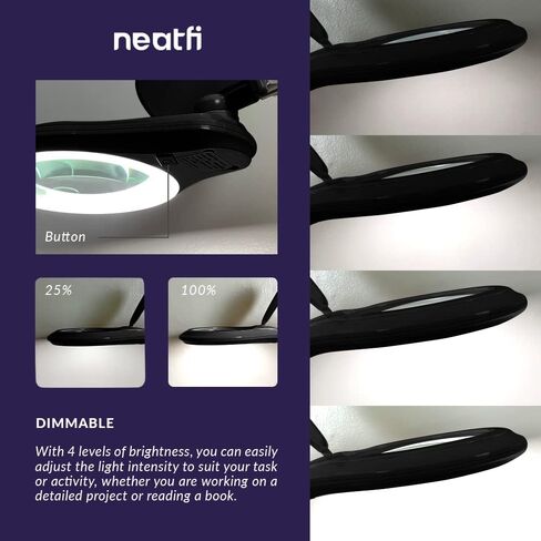 Neatfi (New Model) Bifocals 1,200 Lumens Super LED Magnifying Lamp with Clamp, 5D + 20D, Dimmable, 60 Pcs SMD LED, 5 Inches Diameter Lens, Adjustable Arm (5 Diopter + 20 Diopter, Black) in Kuwait