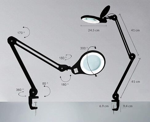 Neatfi (New Model) Bifocals 1,200 Lumens Super LED Magnifying Lamp with Clamp, 5D + 20D, Dimmable, 60 Pcs SMD LED, 5 Inches Diameter Lens, Adjustable Arm (5 Diopter + 20 Diopter, Black) in Kuwait