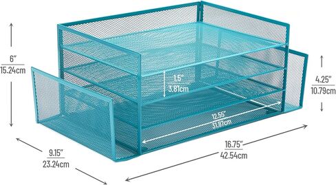 Mind Reader Desktop Organizer, File Storage, Paper Tray, Workspace, Office, Metal Mesh, 16.75"L x 9.15"W x 6"H, Silver in Saudi Arabia