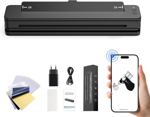 RHEIN Tattoo Stencil Printer Thermal Printer Wireless Mini 2500mAh Printer 10pcs Free Transfer Paper 10PCS Cleaning Fabrics for Tattoo Artists & Beginners Compatible with Smartphone & Pc T106Z-US in Saudi Arabia