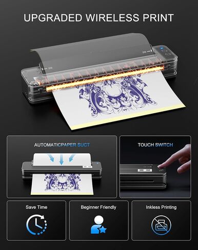 RHEIN Tattoo Stencil Printer Thermal Printer Wireless Mini 2500mAh Printer 10pcs Free Transfer Paper 10PCS Cleaning Fabrics for Tattoo Artists & Beginners Compatible with Smartphone & Pc T106Z-US in Saudi Arabia