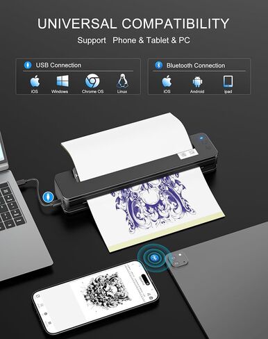 RHEIN Tattoo Stencil Printer Thermal Printer Wireless Mini 2500mAh Printer 10pcs Free Transfer Paper 10PCS Cleaning Fabrics for Tattoo Artists & Beginners Compatible with Smartphone & Pc T106Z-US in Saudi Arabia