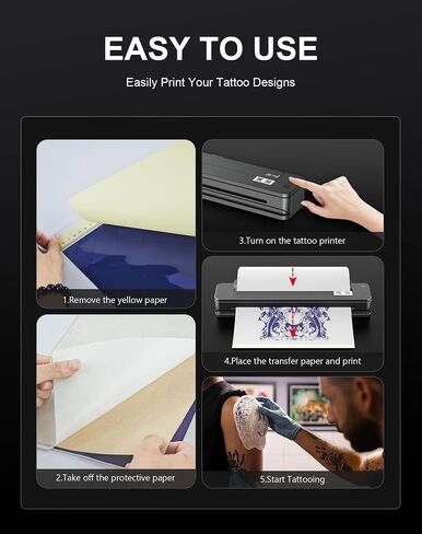 RHEIN Tattoo Stencil Printer Thermal Printer Wireless Mini 2500mAh Printer 10pcs Free Transfer Paper 10PCS Cleaning Fabrics for Tattoo Artists & Beginners Compatible with Smartphone & Pc T106Z-US in Saudi Arabia