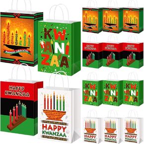 Abbylike 12 Pieces Kwanzaa Gift Bags Bulk Kwanzaa Paper Treat Bags with Handle Kwanzaa Party Favors Bags Goodie Candy Treat Bags for Kwanzaa Party Supplies Decorations