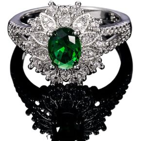 925 Sterling Silver Shining Emerald Cubic Zirconia Rings Diamond Rings for Women Jewelry Findings Earring Backs Findings (US Code 9)