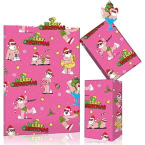 Funny Bikini Beach Swimsuit Drunk Pole Dancing Bravo Dirty Santa Claus With Butt Raised Hey Babe Merry Christmas Hot Pink Wrapping Paper 4 Sheets 20x28 inches per sheet Folded Gift Wrap For Bridal Shower Anniversary Holiday Bachelorette Bachelor Party