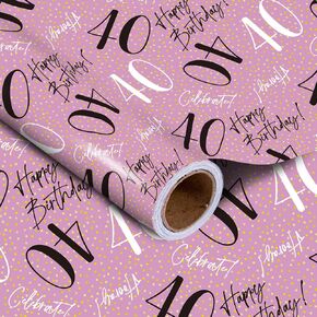 LeZakaa 60th Birthday Wrapping Paper Roll - ‘60 Happy Birthday & Celebrate’ Design in Pink for Women, Female - Age Sixty 60 Years Old - 17 inches x 32.8 Feet (46.45 sq.ft.)