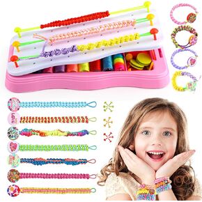 Friendship Bracelet Kit & Rubber Bracelet Making Kit for Teen Girl Gifts Trendy Stuff, 6 7 8 9 10 11 12 Year Old Girl Birthday Gift, Popular String Maker Toys, DIY Travel Set Pink Bracelet Making Kit