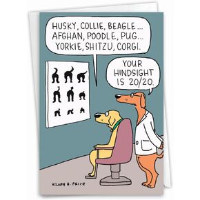 NobleWorks - 1 Funny Pet Birthday Card - Colorful Cartoon Animal Puppy Jokes, Bday Notecard for Him, Her - Dog Eye Exam C2435BDG