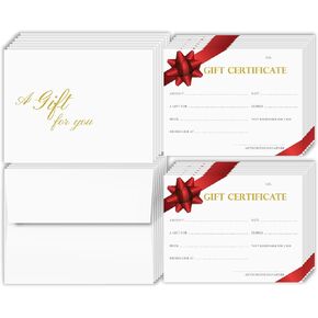 Blank Gift Certificates – Great Gift Cards for Small Business, Restaurant, Spa, Makeup, Hair Beauty Salon, Wedding, Holiday, Christmas, Birthday – 4.25" x 5.5" – 25 Cards per Pack with Envelopes