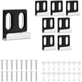 8pcs Frameless Mirror Holder, Heavy Duty Mirror Hangers Clips Metal Mirror Holder Kit Metal Mirror Brackets with Screws Rubber Pads for Wall Mounting Frameless Mirror(Double Hole Silver)