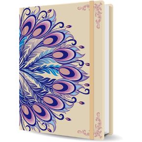 TIEFOSSI A5 Journal Notebook-College Lined Ruled Hardcover Journals for Writing Women-100gsm Thick Paper 224 Numbered Pages-Peacock Feather Embossed Journal-Daily Journal for Writing