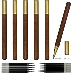 Maydahui 6 PCS Wood Rollerball Gel Pen Rosewood Brass Pens Sandalwood Metal Pen With 10 PCS Pen Refills Black Ink for School Signature Party Business