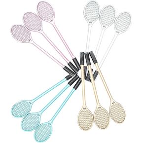 AKOAK 12 Pack Cute Tennis Racket Shape Writing or Decoration Gel Ink Pen for Home Office School Student,Black - 0.38 mm Tip,4 Colors Casing