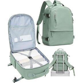 SEAFEW Carry On Backpack, Travel Backpack for Women Men Flight Approved, Personal Item Travel Bag for Airplanes, 14-15.6 Inch Laptop Business Backpack, Casual Daypack Gym Hiking Bakpack Green