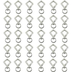 HAN SHENG 30 Pcs Metal Rhombus Shape Keychain DIY Creative Design Hanging Buckle Key Ring Spring Snap Keychain Clip Hanging Buckle Key Chains Accessories (Silver)