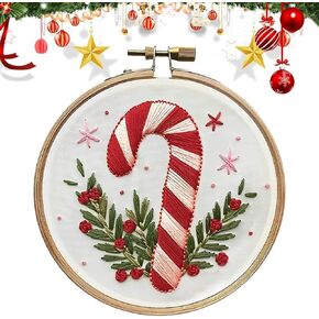 RUIQLXHANG Christmas Embroidery Kit, Christmas Gnomes Embroidery Kits for Beginners with Pattern, Cotton Threads, Needles, Instruction, 20cm Hoop, Gift for Mom, Grandma (Scepter Candy)