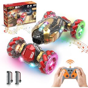 RC Stunt Car with Lights & Music - for Kids Ages 6-12, 4WD 2.4GHz Remote Control Car, 360° Rotation Off-Road Toy Perfect Christmas and Birthday Gifts