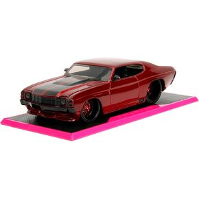 Pink Slips 1:24 W7 1971 Chevy SS Die-Cast Car w/Base, Toys for Kids and Adults(Candy Red)