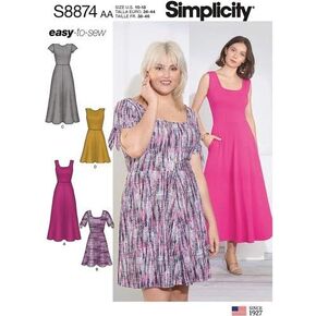 Simplicity 8874 / R10116 Women's Easy-to-Sew Knit Dress Sewing Pattern Sizes 20W-28W