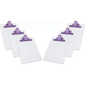 Acrimet White Clipboard Memo Size A5 (9 1/16" x 6 5/16") Premium Metal Clip (Hardboard) (Purple Color Clip) (6 Pack)