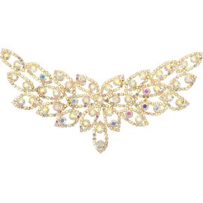uxcell Crystal Rhinestone Applique, Wedding Dress Decoration for Women DIY Manual Accessories, Sew on Rhinestone Jewelry Applique for Prom Wedding Dress Belt AB, Gold