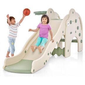 BABY JOY شريحة أطفال صغيرة، شريحة كبيرة على شكل فيل للأطفال مع طوق كرة السلة ومنطقة عازلة وخطوات غير قابلة للانزلاق، مجموعة شرائح أطفال قائمة بذاتها للداخل والأولاد والبنات فوق 18 شهرًا من الهدايا