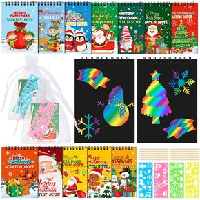 Zhanmai 24 Set Christmas Scratch Crafts Arts Notebooks Gifts Christmas Mini Coloring Books for Kids Christmas Scratch Note Pads Christmas Stationery Party Favors for School Activity Birthday