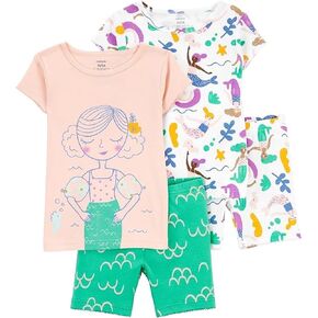 Carter's Toddler Girls 4pc Cotton Snug Pajamas PJs Set (Flower/Swan, 4T)