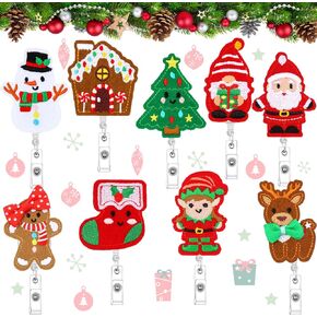 Tondiamo 9 Pcs Christmas Badge Reels Retractable Felt Badge Holder Nurse ID Badge Clip Christmas Tree Stocking Santa Claus Gingerbread House Snowman Elf ID Badge Holder for Xmas Student Teacher