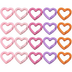 NUOBESTY 20pcs Peach Heart Spring Buckle Spring Clasp Heart Shape Metal Snap Clasps Bag Making Buckle Heart Carabiner Lanyard Snaps Keychain DIY Lanyard Snap Hooks Key Chain Bags Zinc Alloy