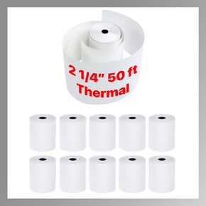 2 1/4" x 50' Thermal Receipt Paper 10 Rolls Printer 2.25 inch x 50 ft Compatible with Clover Mini Mobile Square POS System Credit Card Machine Calculators (10 Rolls)
