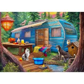 500 Piece Puzzles for Adults - Difficult Jigsaw Puzzles for Adults Challenging - Woodland Caravan Camping