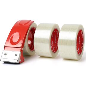 Strapping Tape with Dispenser, 3 Pack 2 Inch x 30 Yards 5.5 Mil, Heavy Duty Reinforced Fiberglass Tape for Moving,Shipping,Storage