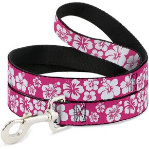 Buckle-Down Dog Leash Hibiscus Neon Pink White 6 Feet Long 1.5 Inch Wide