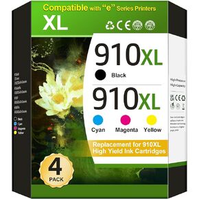 Replacement for HP Officejet 8015e Ink Cartridges 910XL Ink Cartridges for HP Printers Ink 910XL Black and Color Combo Pack Work for OfficeJet Pro 8025e 8028e 8025 8020 Printer, 4 Pack