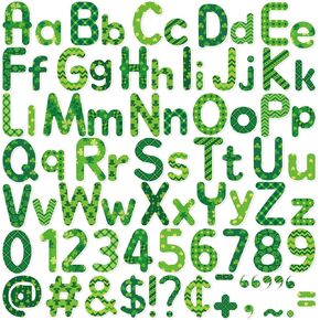 Faccito 231 Pcs St. Patrick's Day Bulletin Board Decoration Green Letters Numbers Alphabet Cutouts Shamrock Letters Punctuation Combo Pack Set for Irish Clover Preschool Classroom Chalkboard Decor