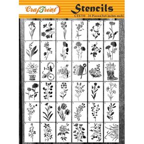 CrafTreat Reusable 36 Pieces Wildflower Stencils for Painting (3x4), Charming Flower Stencils for Painting, DIY Reuseable Stencils for Crafts, Clothes, Furniture, Decoration, and, Walls
